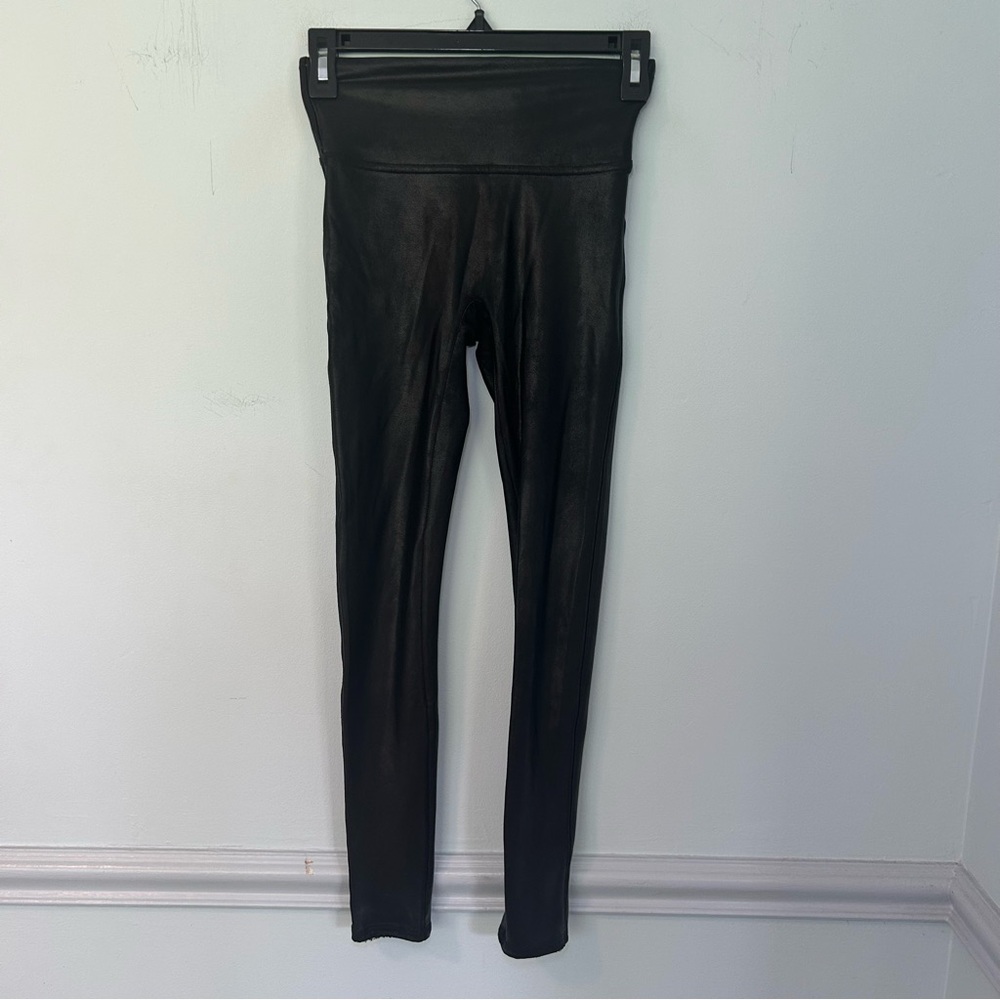 Spanx Black Faux Leather Leggings Size Small Petite
